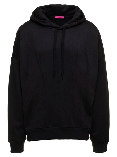 Valentino Pleated Cotton Hoodie In Black