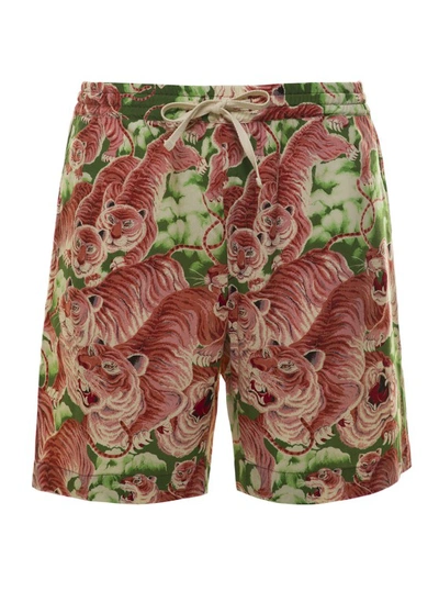 PENCE 1979 MULTICOLOR DRAWSTRING SHORTS WITH ALL-OVER TIGER PRINT IN VISCOSE BLEND