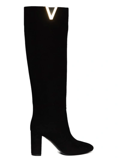 Via Roma 15 Black Suede Knee-length Boots
