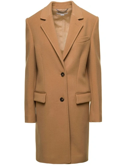 STELLA MCCARTNEY SAND-COLORED STRUCTURED SINGLE-BREASTED COAT WITH NOTCHED REVERS IN WOOL
