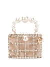 ROSANTICA HOLLI' PINK HANDBAG WITH PEARL HANDLE AND REMOVABLE POUCH IN FABRIC AND BRASS