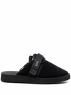 SUICOKE BLACK SHEARLING-LINED SLIPPERS IN LEATHER