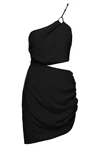 GAUGE81 MIDORI' ONE-SHOULDER MINI BLACK DRESS WITH CUT-OUT DETAIL IN SILK