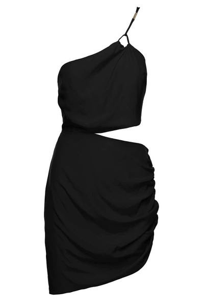 GAUGE81 MIDORI' ONE-SHOULDER MINI BLACK DRESS WITH CUT-OUT DETAIL IN SILK