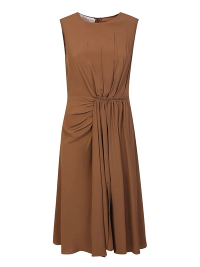 Blanca Vita Gathered-detail Sleeveless Dress In Brown
