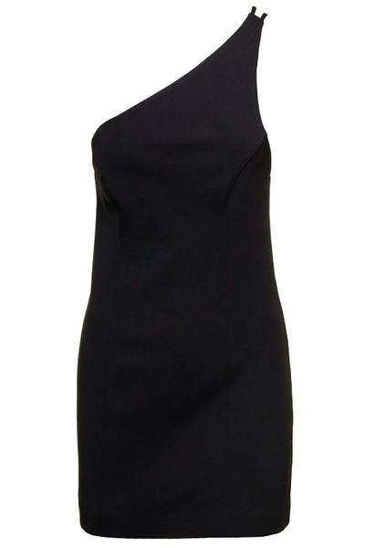 Gauge81 Colorado' One Shoulder Mini Black Dress In Viscose Blend