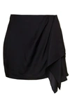 GAUGE81 ANJO' BLACK MINISKIRT WITH DRAMATIC SIDE DRAPING DETAIL IN SILK