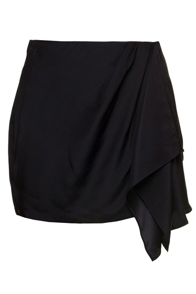 GAUGE81 ANJO' BLACK MINISKIRT WITH DRAMATIC SIDE DRAPING DETAIL IN SILK