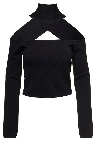 Gauge81 Molins' Black Top With Choker Detail And Extra Long Sleeves In Rayon Blend