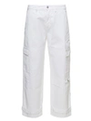 ICON DENIM MIKI' WHITE JEANS WITH PATCH AND WELT POCKETS IN COTTON DENIM
