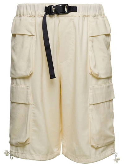 Bonsai Beige Cargo Shorts With Buckle Fastening In Stretch Wool Man