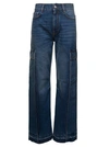 STELLA MCCARTNEY BLUE FLARE CARGO JEANS WITH LOGO PATCH IN COTTON DENIM