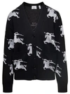 BURBERRY BRITTANY' BLACK CARDIGAN WITH EQUESTRIAN KNIGHT IN COTTON BLEND