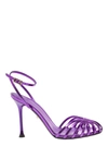 ALEVÌ ALLY' PURPLE SANDALS WITH STILETTO HEEL IN METALLIC LEATHER