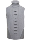 STELLA MCCARTNEY GREY CABLE KNIT SLEEVELESS SWEATER IN CASHMERE AND WOOL
