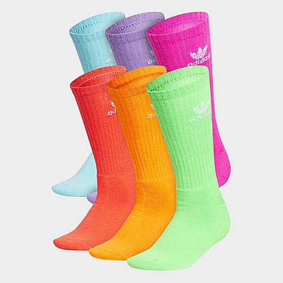 Adidas Originals Adidas Women's Originals Trefoil Cushion Crew Socks (6-pack) In Bright Red/light Aqua/fuchsia