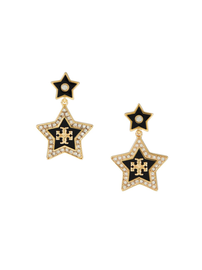 Tory Burch Women's Falling Star 18k-gold-plated, Enamel & Glass Crystal Drop Earrings In Tory Gold Black Crystal