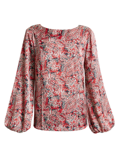 Santorelli Emory Paisley-print Blouson-sleeve Blouse In Crimson