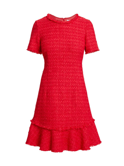 Santorelli Manta Ruffle-trim Shimmer Tweed Mini Dress In Crimson