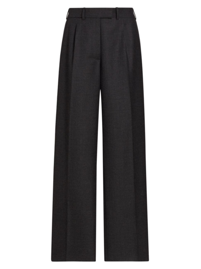 The Row Flame Wool And Silk-blend Straight-leg Pants In Charcoal Melange