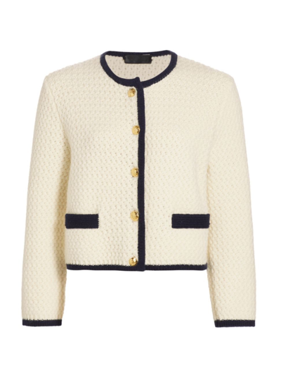 Nili Lotan Perah Contrast-trimmed Wool Jacket In Ivory,dark Navy