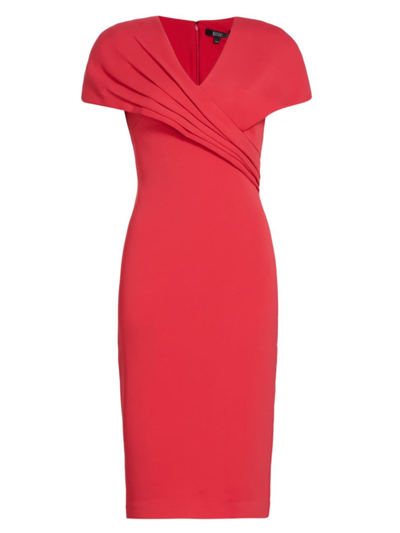 Badgley Mischka Pleated Faux Shoulder Wrap Day Dress In Red