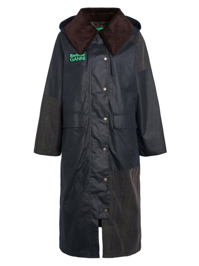 Barbour X Ganni Burghley Coat In Navy Classic