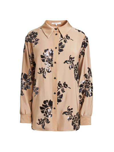 Santorelli Women's Sequin Floral Buttoned Shirt In Taupe