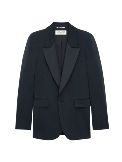 Saint Laurent Men's Tuxedo Jacket In Grain De Poudre In Blue