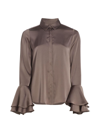 Derek Lam 10 Crosby Women's Selma Satin Button-front Blouse In Dark Truffle