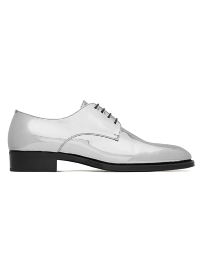 Saint Laurent Adrien Patent-leather Derby Shoes In Silver