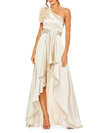 Mac Duggal Ruffled One Shoulder Cut Out Hi-low Gown In Oyster