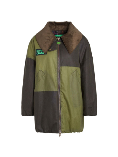 Barbour X Ganni Wax Panelled Bomber Jacket In Archive_olive_golden_khaki_classic