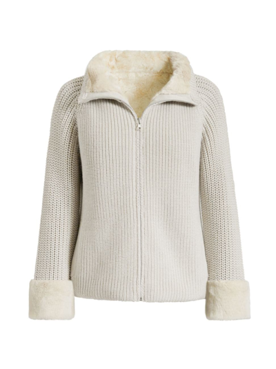 Santorelli Women's Reversible Faux-fur Zip Sweater In Creme
