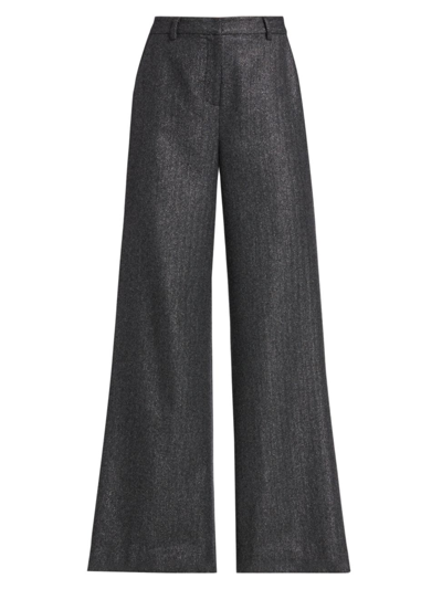 L Agence Pilar Mid-rise Metallic Herringbone Wide-leg Trousers In Grey Herringbone