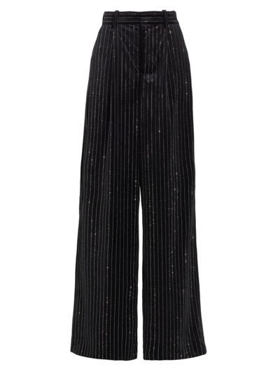 Ronny Kobo Brinkley High-rise Pinstripe Velvet Wide-leg Pants In Jet Black Silver