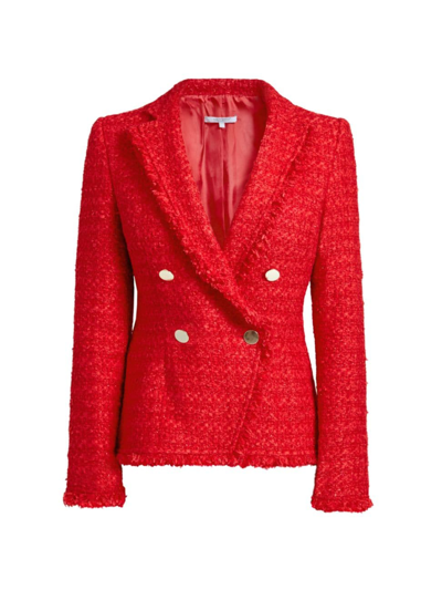 Santorelli Alaia Double-breasted Shimmer Tweed Jacket In Crimson