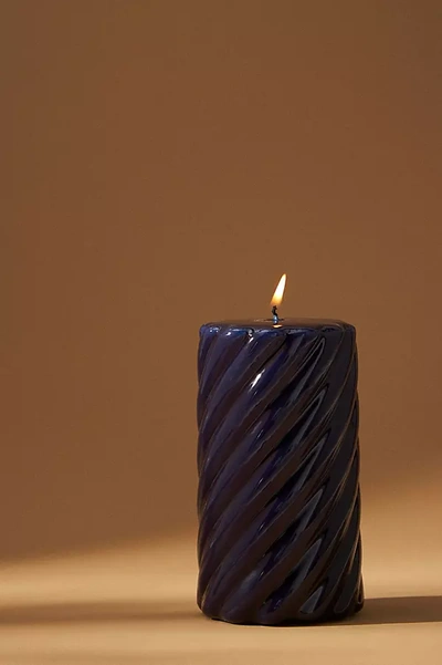 Anthropologie High Gloss Blue Tall Pillar Candle