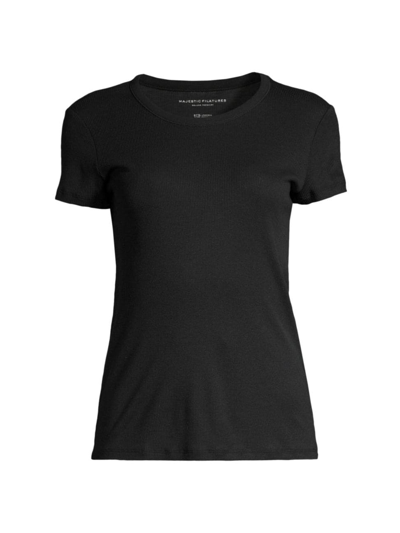 Majestic Women's Cotton-blend Crewneck Short-sleeve T-shirt In Noir