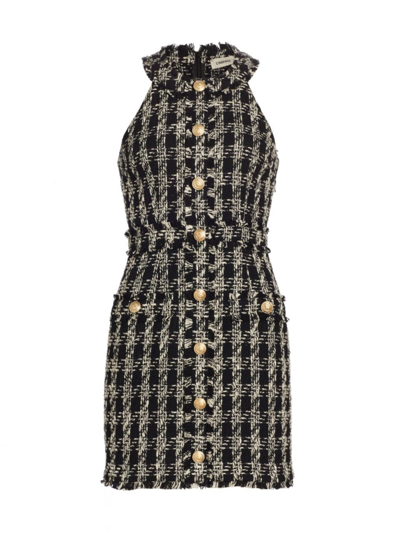 L Agence Jade Button-front Tweed Mini Dress In Black