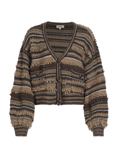 L Agence Harriet Blouson-sleeve Cardigan In Brown Multi