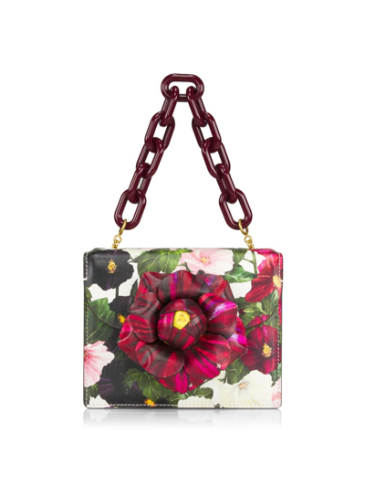 Oscar De La Renta Tro Mini Hollyhock Floral Print Shoulder Bag In White/red Multi