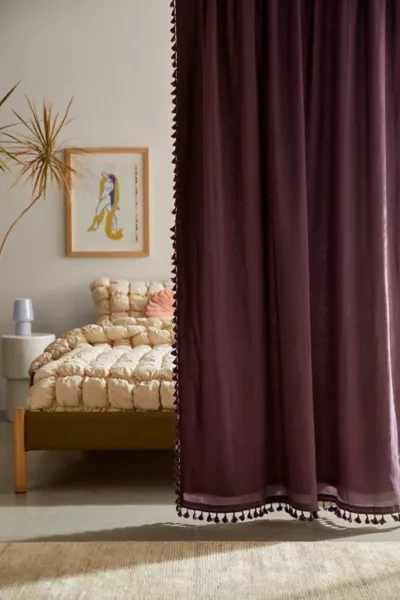 Urban Outfitters Palma Fringe Light Blocking Window Curtain In Dark Purple At