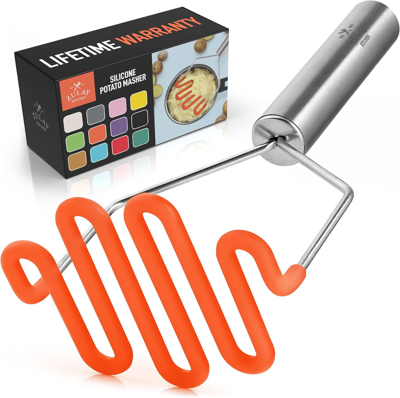 Zulay Kitchen Non-scratch Potato Masher Kitchen Tool In Orange