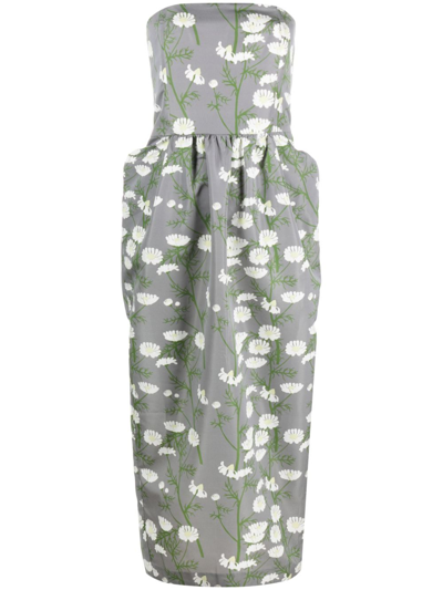 Bernadette Lena Floral-print Strapless Dress In Grey