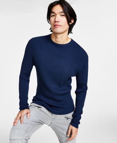 Inc International Concepts Men's Ribbed-knit Sweater, Created For Macy's In Basic Navy