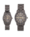 Jones New York Men And Women's Analog Shiny Black Metal Bracelet His Hers Watch 42mm, 32mm Gift Set In Black