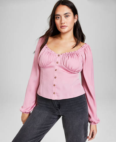 And Now This Women's Blouson-sleeve Button-front Top, Created For Macy's In Blushing Bloom