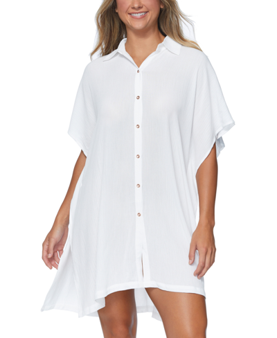 Raisins Juniors' Vacay Button-front Side-slit Cover-up In White