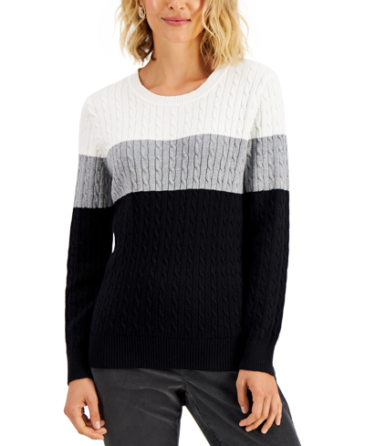 Karen Scott Elena Cotton Colorblocked Sweater, Created For Macy's In Chestnut Heather